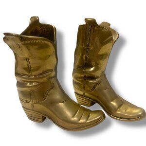 Vintage Brass Cowboy Boots Paper Weights Bookends Rustic Decor Lodge Office